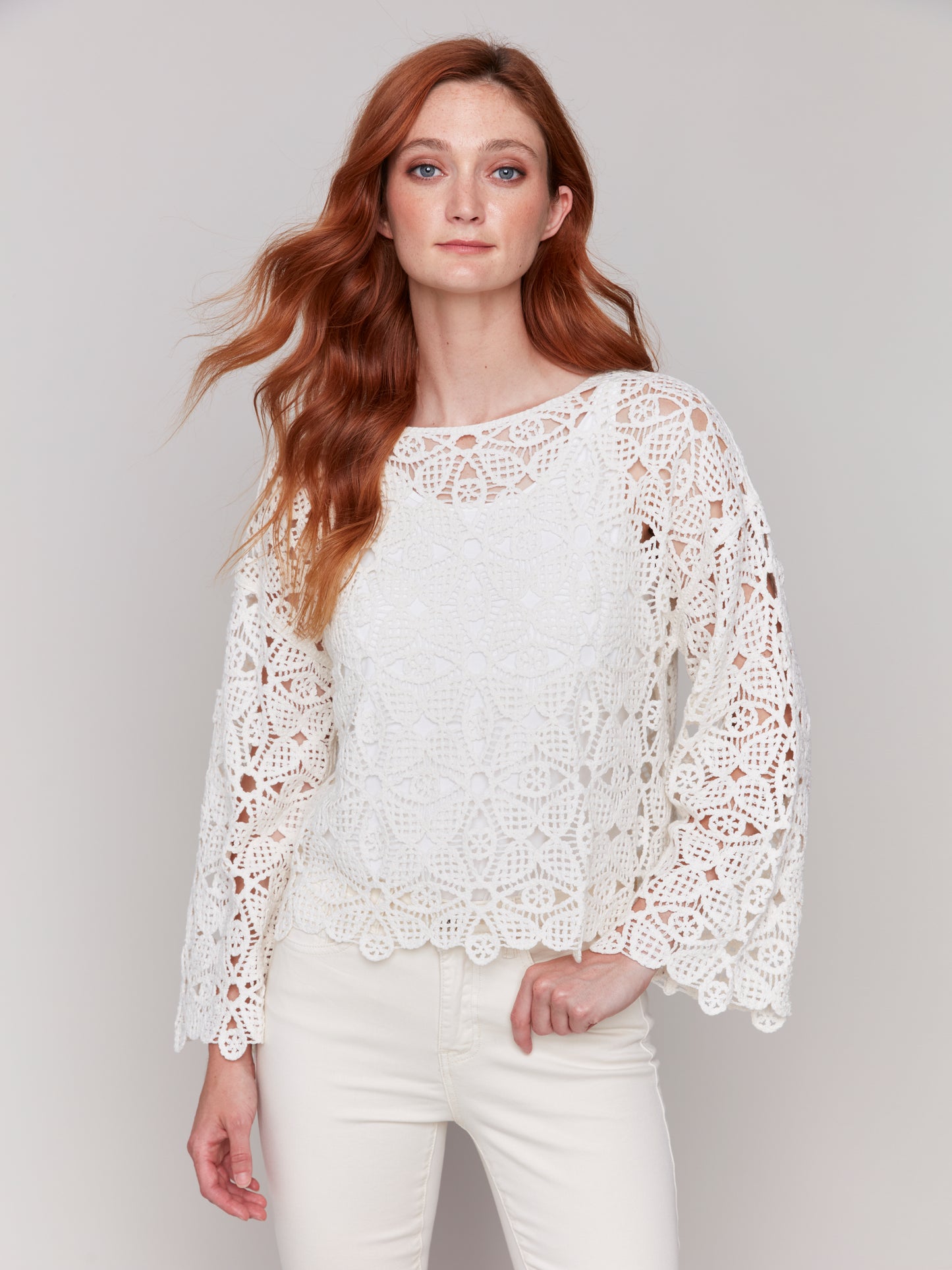 Charlie B Cotton Blend Crochet Top Natural C4499-287C-100