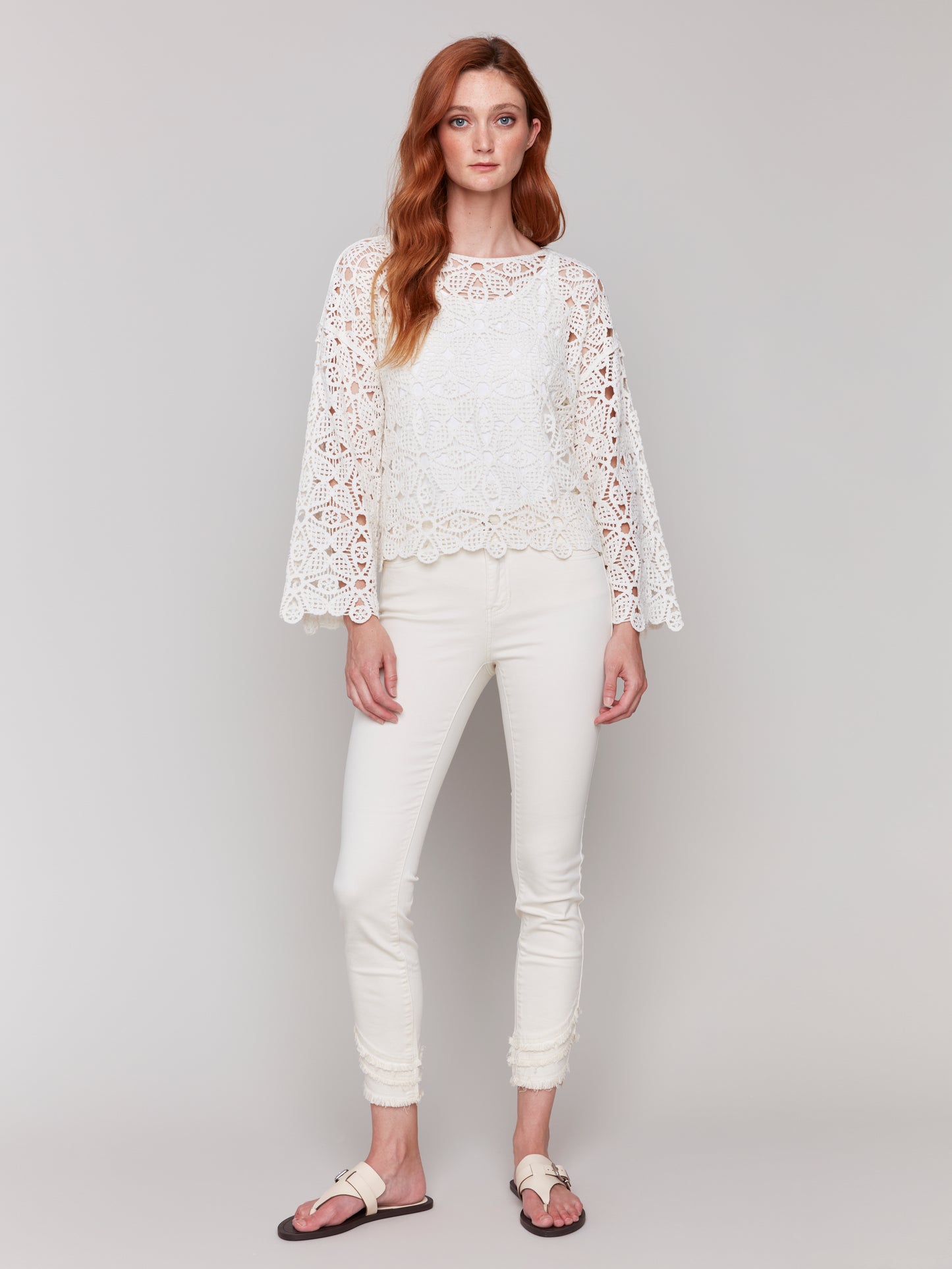 Charlie B Cotton Blend Crochet Top Natural C4499-287C-100
