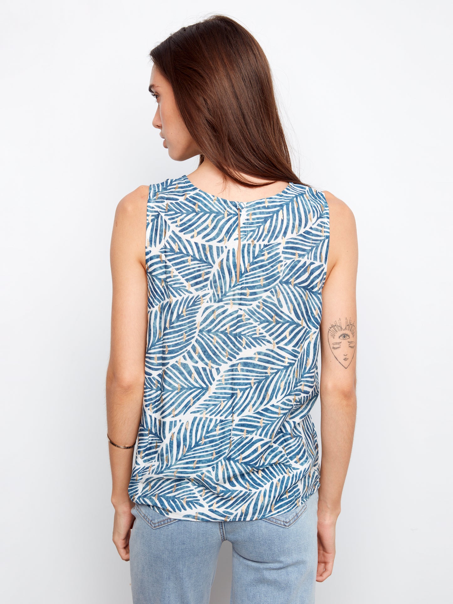 Charlie B Printed Sleeveless Blouse w/Back Keyhole Reef C4512F-808B-P837