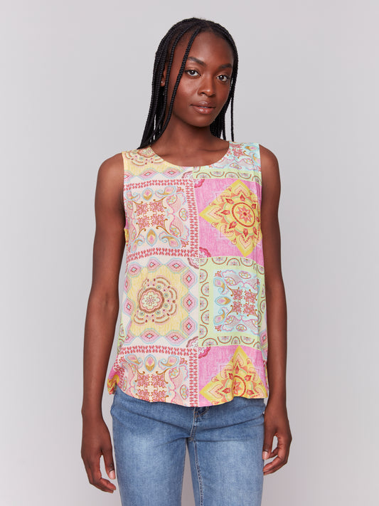 Charlie B Printed Sleeveless Top Carousel C4512RP-808B-P857