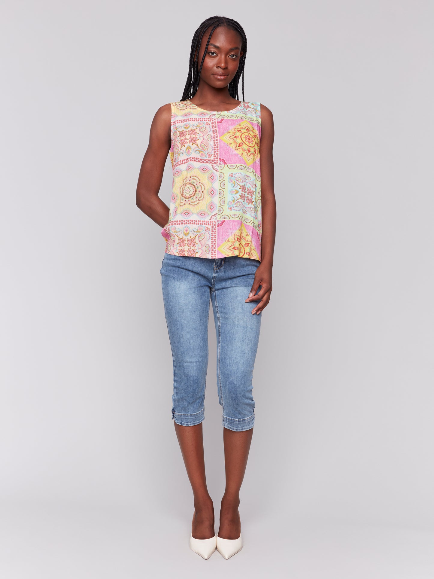 Charlie B Printed Sleeveless Top Carousel C4512RP-808B-P857