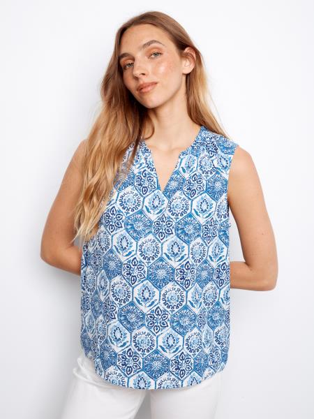 Charlie B Printed Sleeveless Blouse w/Ruffle Mosaic C4529RR-510B-P469