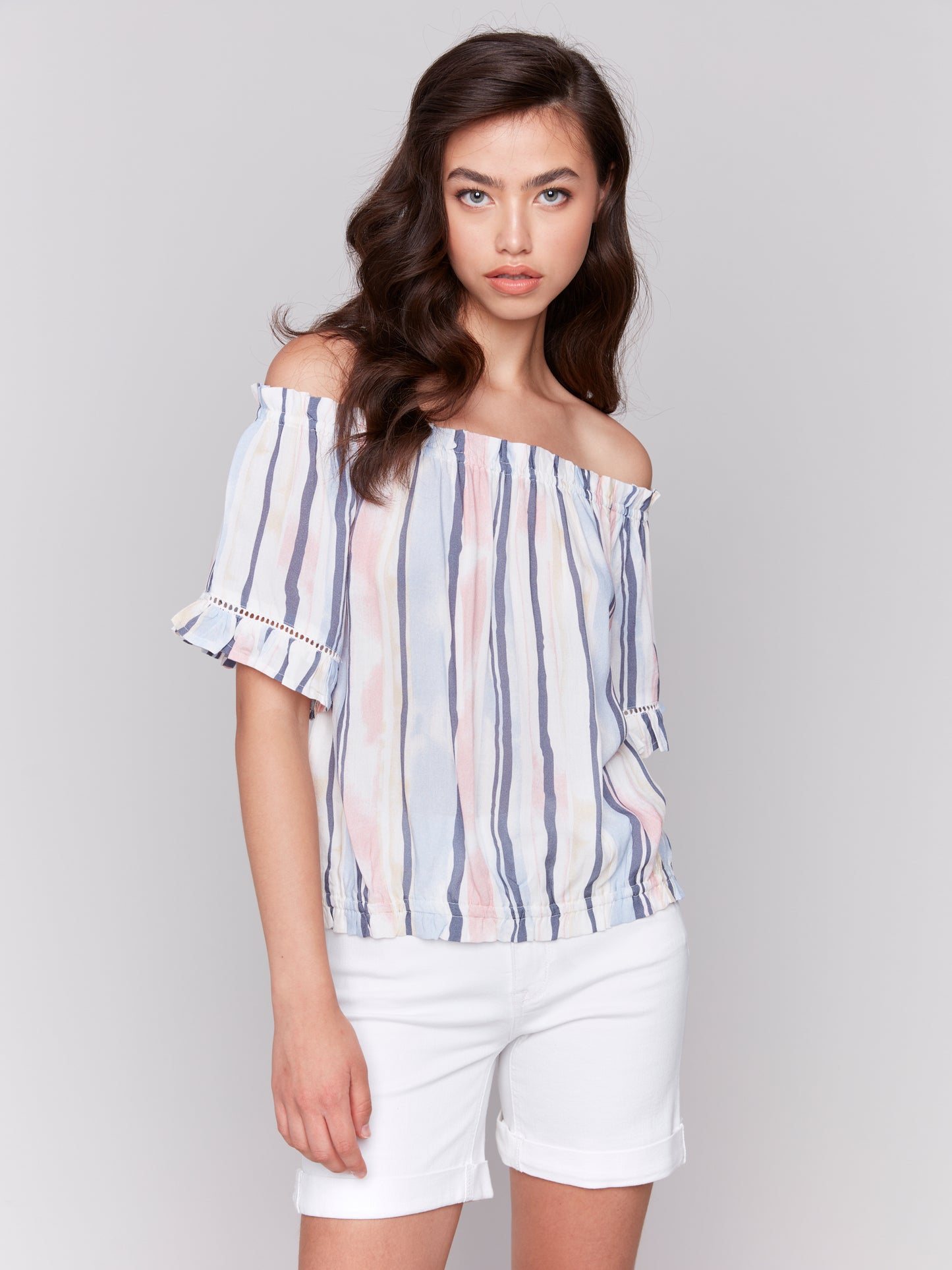 Charlie B Printed S/S Peasant Blouse Nautical C4554P-808B-P194