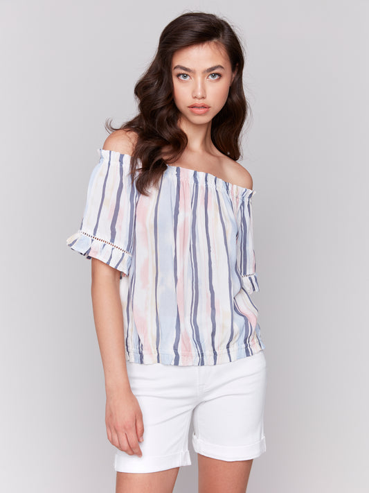 Charlie B Printed S/S Peasant Blouse Nautical C4554P-808B-P194