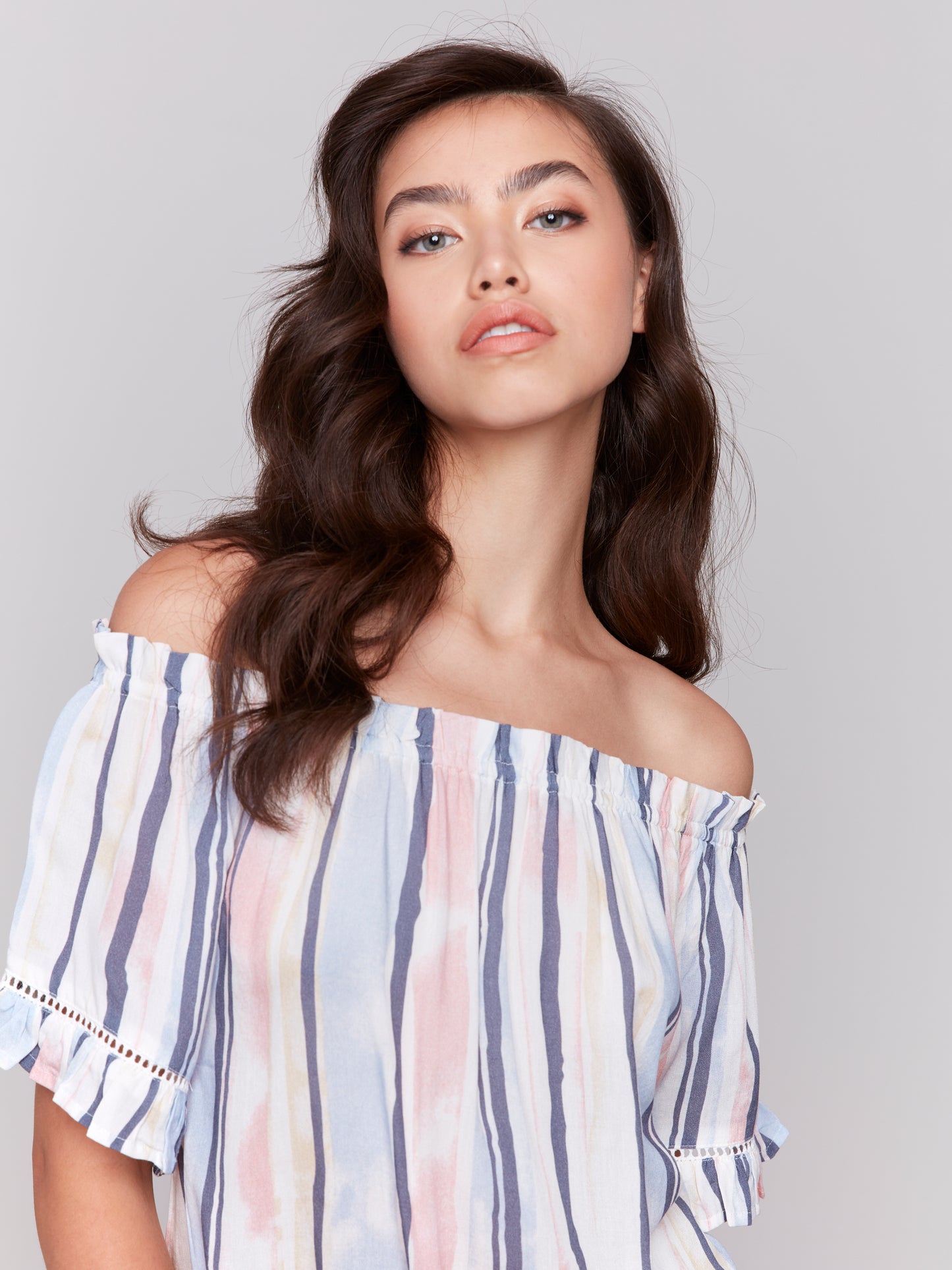 Charlie B Printed S/S Peasant Blouse Nautical C4554P-808B-P194