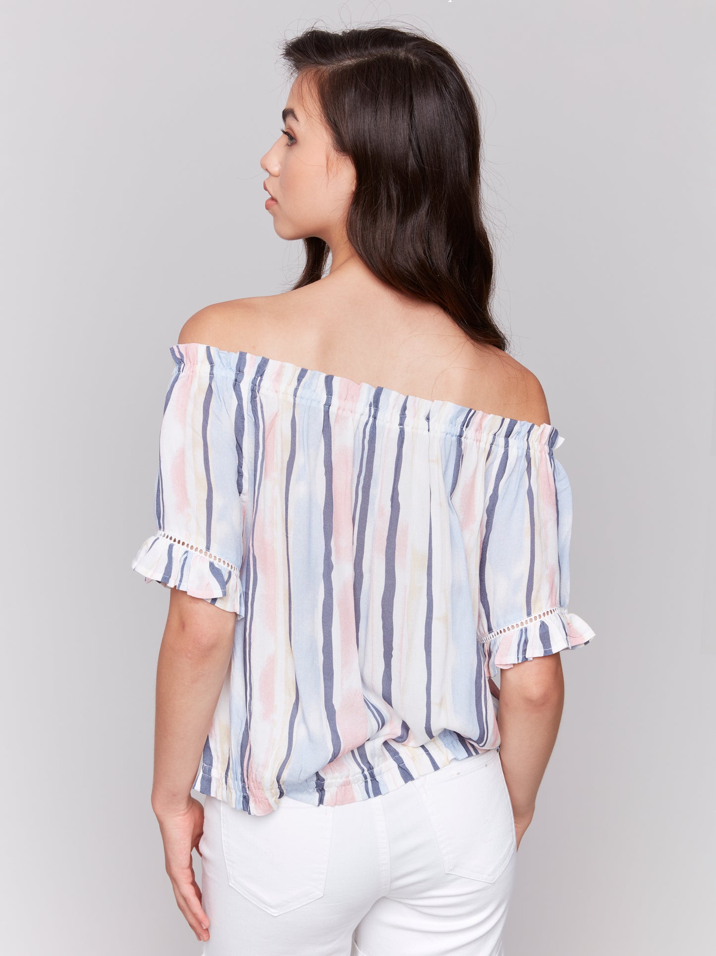 Charlie B Printed S/S Peasant Blouse Nautical C4554P-808B-P194