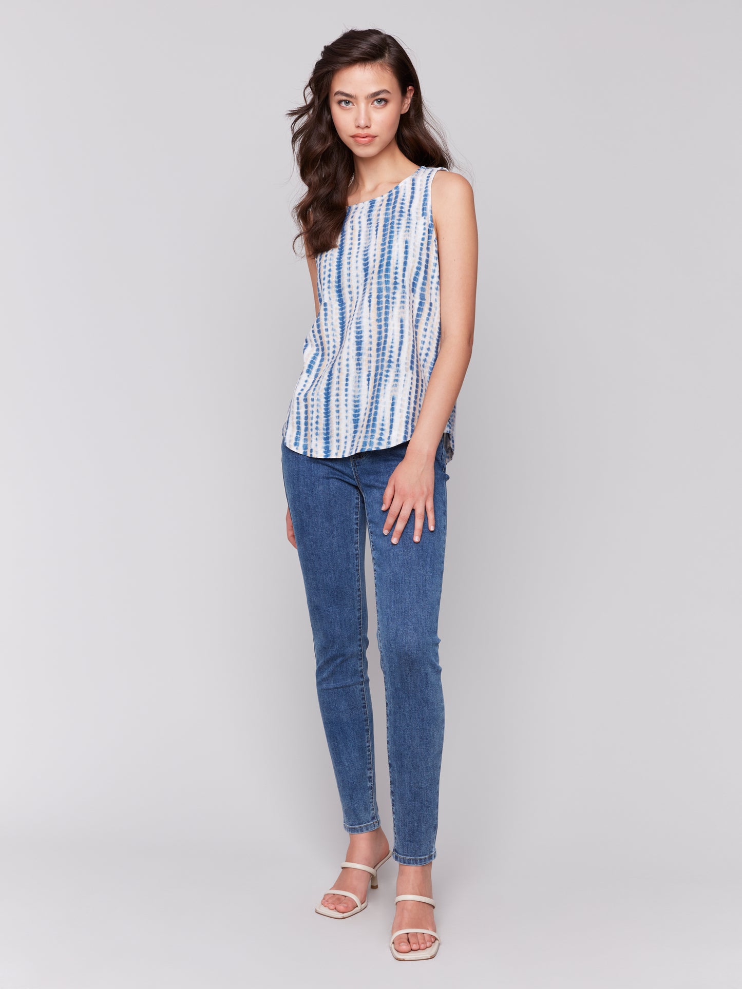 Charlie B Printed Sleeveless Top w/Rounded Hem Beach C4588-787A-P833