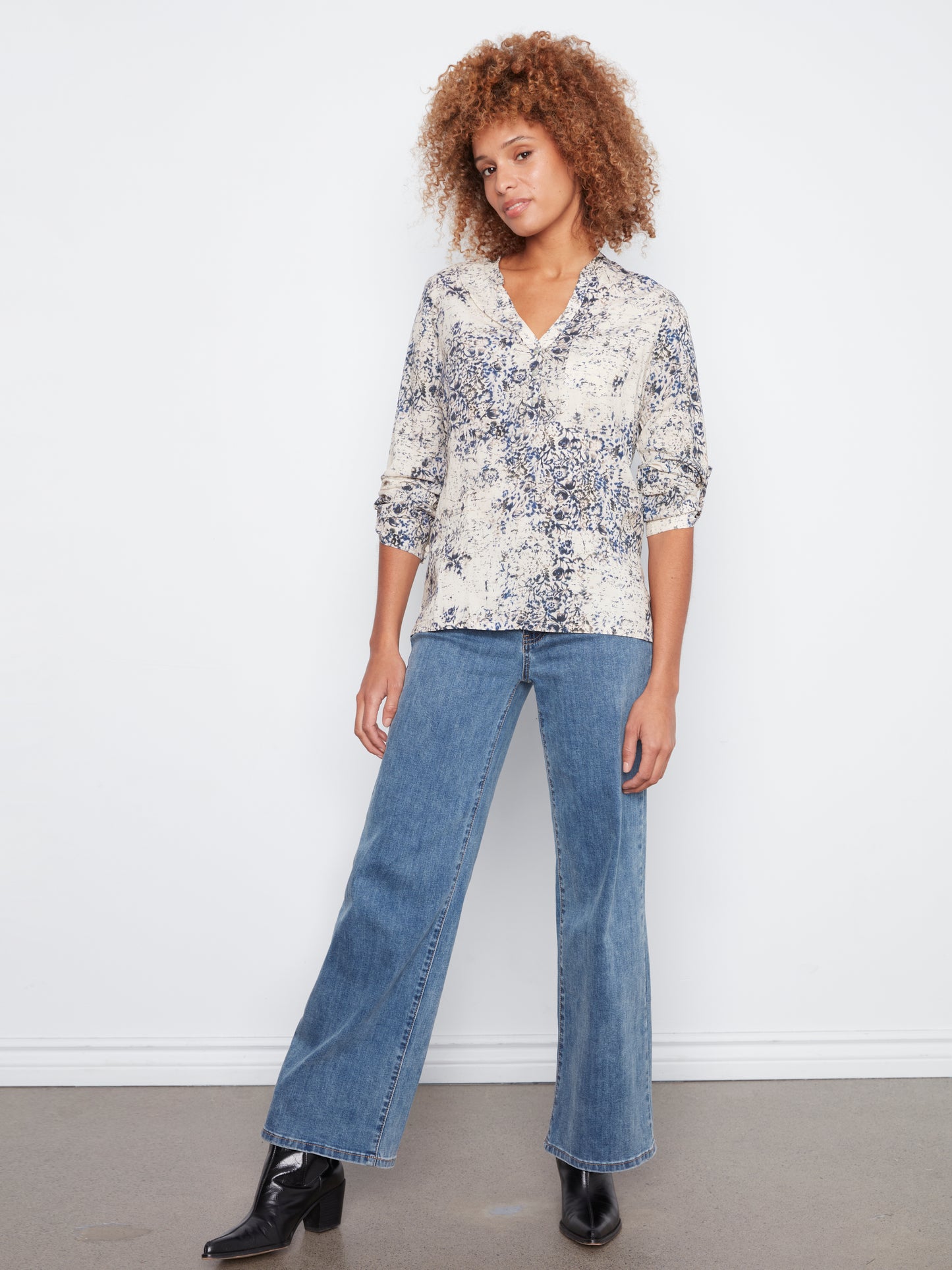 Charlie B Printed Roll Up Sleeve Blouse Seraphine C4713-634A-P341