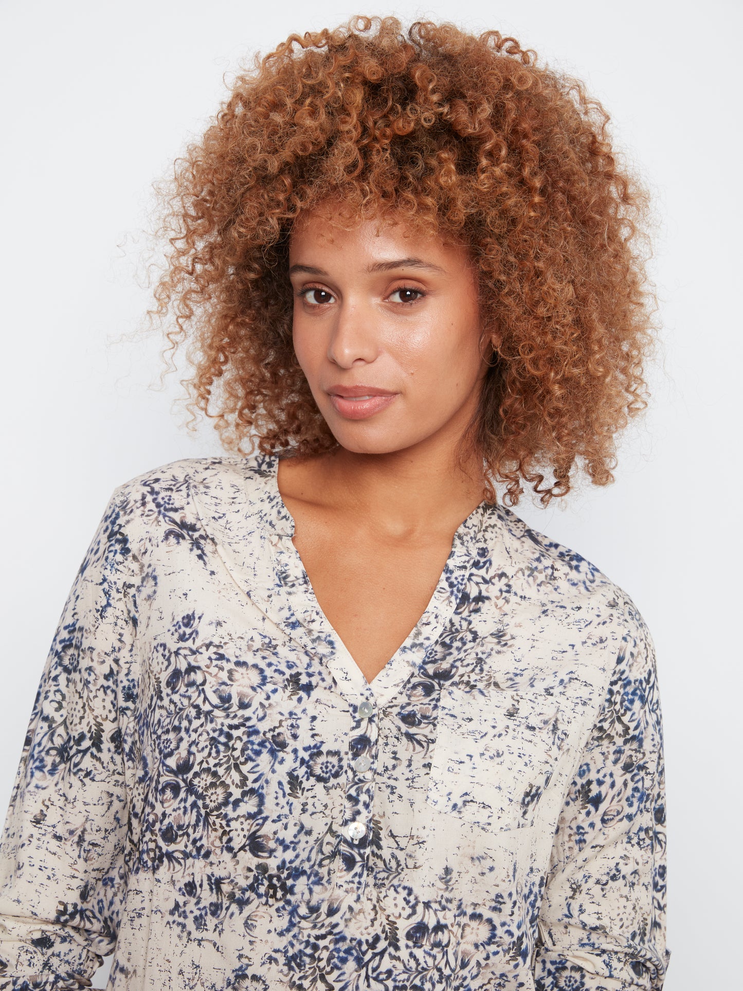 Charlie B Printed Roll Up Sleeve Blouse Seraphine C4713-634A-P341