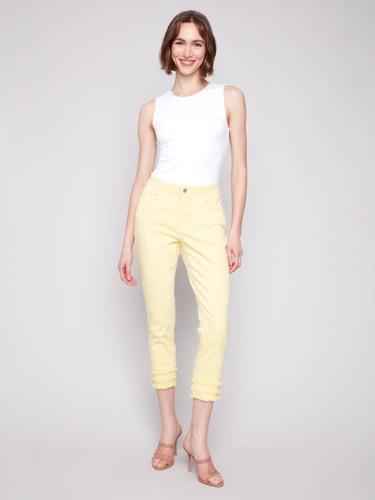 Charlie B Frayed Hem Cropped Twill Pants Lemonade C5147T-618A-691