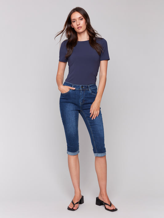 Charlie B Stretch Denim Pedal Pusher Pants Indigo C5208W-431A-007