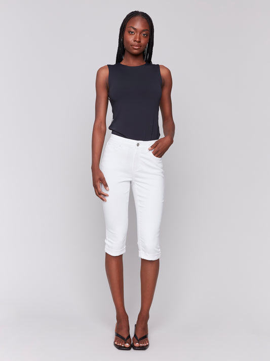 Charlie B Stretch Twill Pedal Pusher Pants White C5208W-618A-002