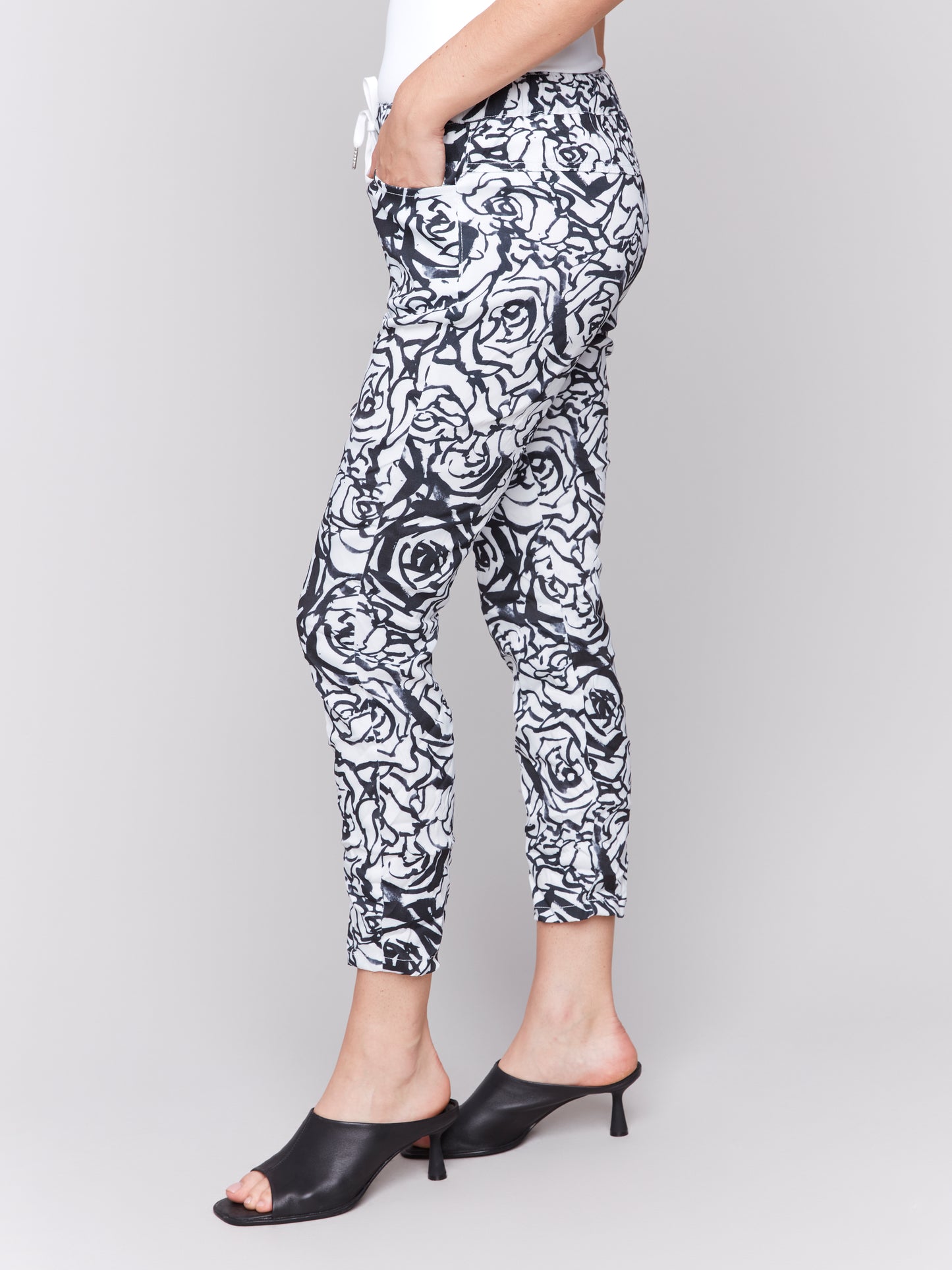 Charlie B Printed Crinkle Jogger Pants Black/Cream C5219T-849A-P157
