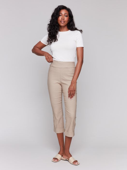 Charlie B Stretch Pull On Capri Pants Greige C5259T-560A-300