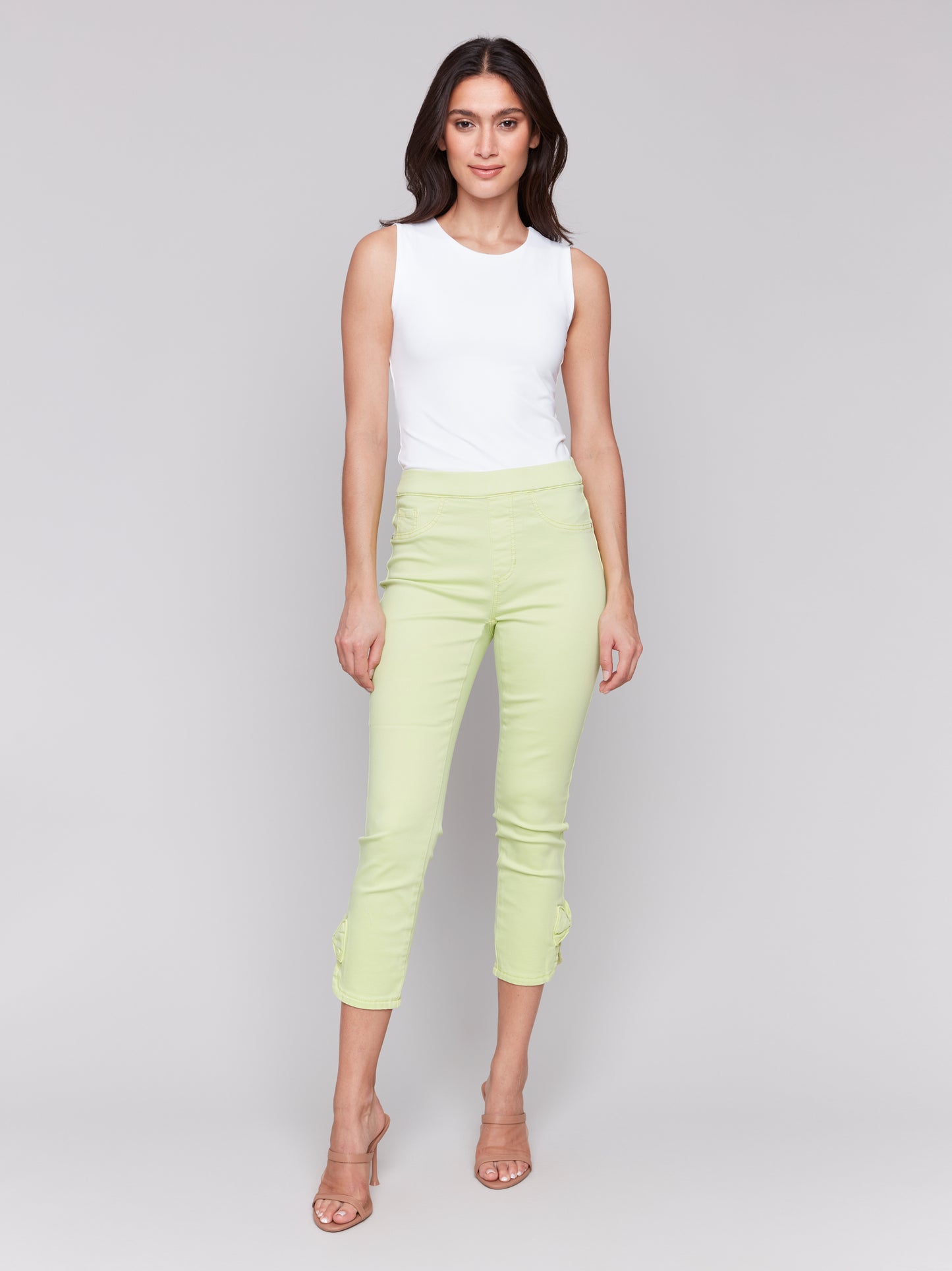Charlie B Pull On Twill Pants w/Bow Detail Keylime C5333X-618A-015