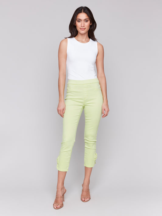 Charlie B Pull On Twill Pants w/Bow Detail Keylime C5333X-618A-015