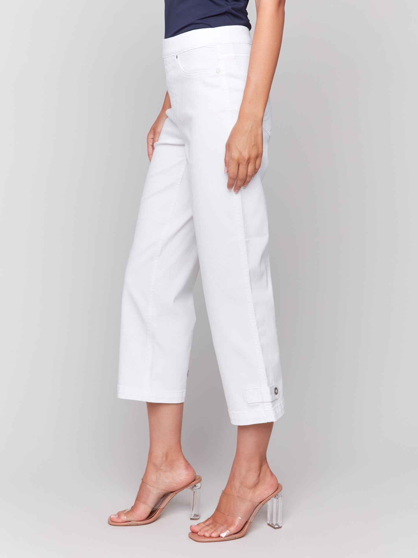 Charlie B Cropped Pull On Twill Pants w/Hem Tab White C5404RR-618-002