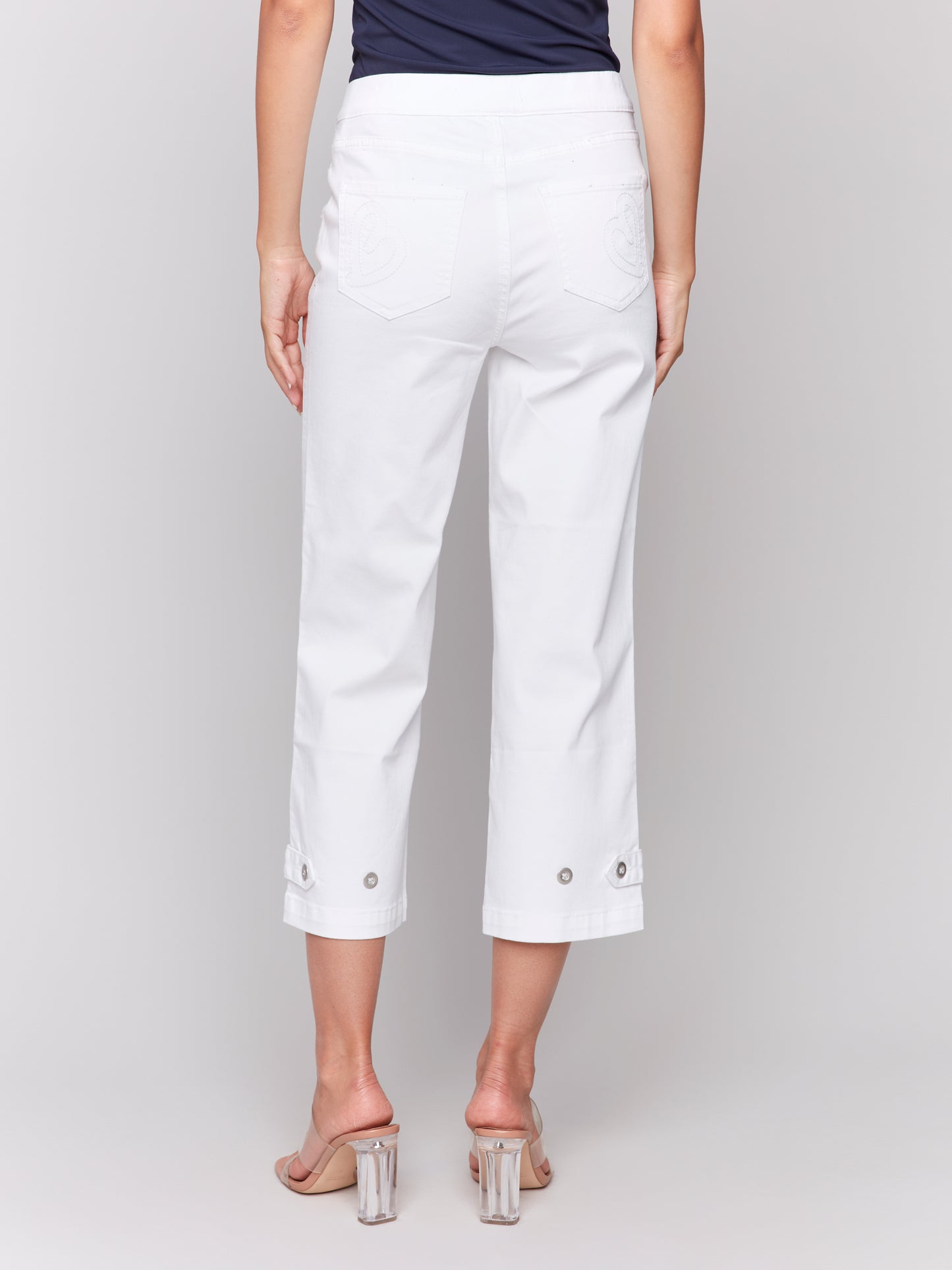Charlie B Cropped Pull On Twill Pants w/Hem Tab White C5404RR-618-002