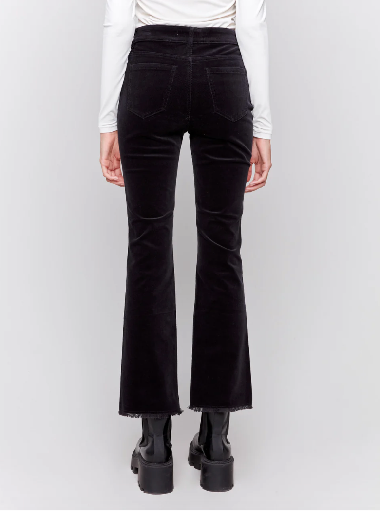 Charlie B Bootcut Corduroy Pants w/Asymmetrical Hem Black C5429RR-660B-001