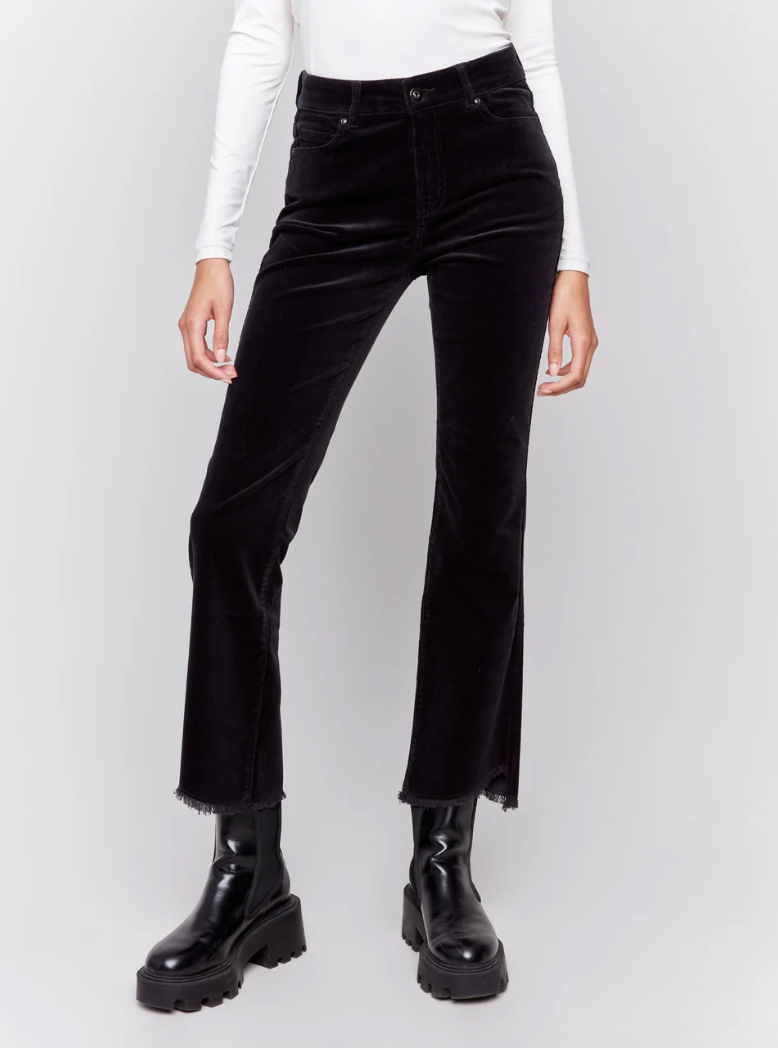 Charlie B Bootcut Corduroy Pants w/Asymmetrical Hem Black C5429RR-660B-001