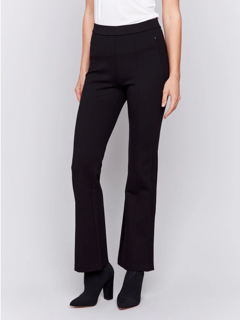 Charlie B Flare Ponte Pants w/Side Slits Black C5431R-633B-001