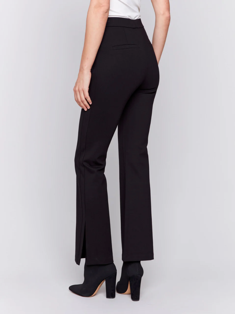 Charlie B Flare Ponte Pants w/Side Slits Black C5431R-633B-001