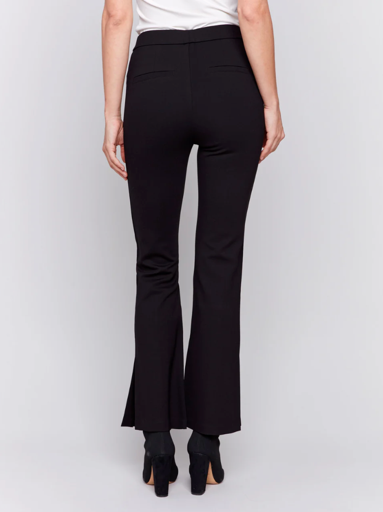 Charlie B Flare Ponte Pants w/Side Slits Black C5431R-633B-001