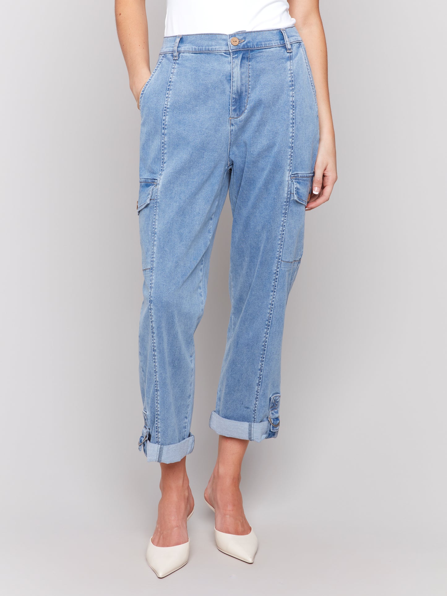 Charlie B Stretch Tencel Cargo Pants Chambray C5492R-911B-198