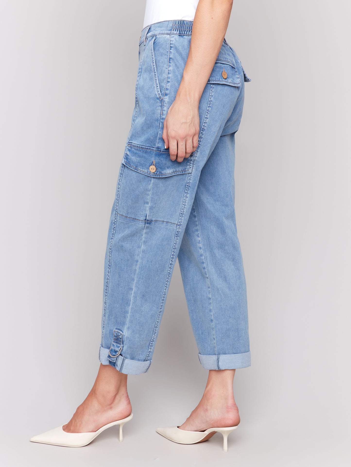 Charlie B Stretch Tencel Cargo Pants Chambray C5492R-911B-198