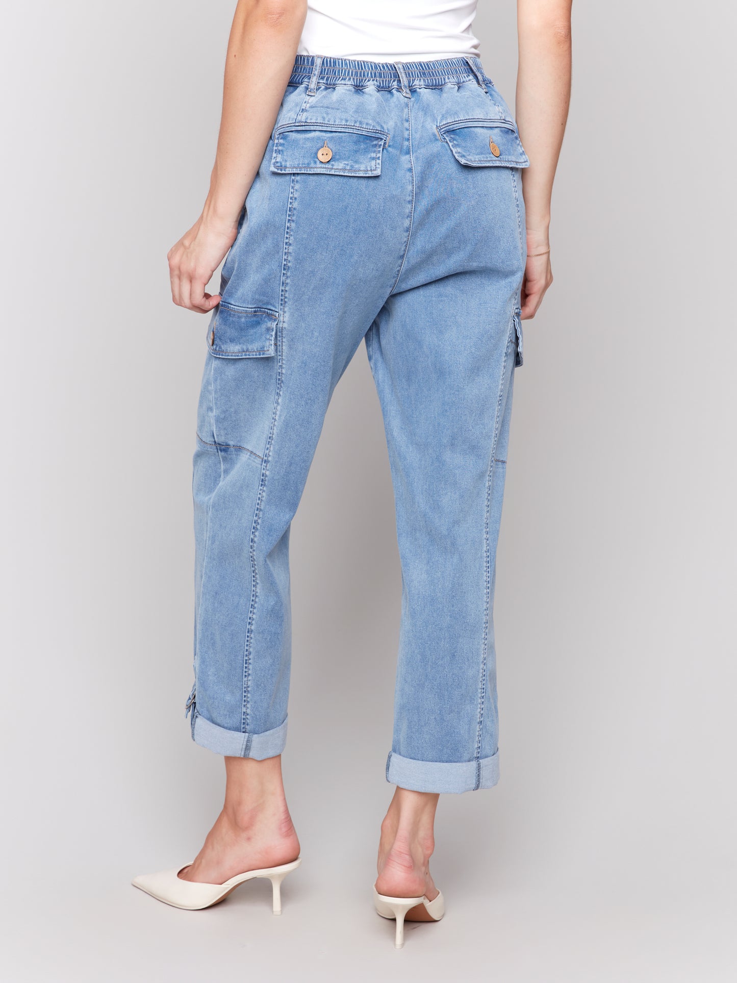 Charlie B Stretch Tencel Cargo Pants Chambray C5492R-911B-198