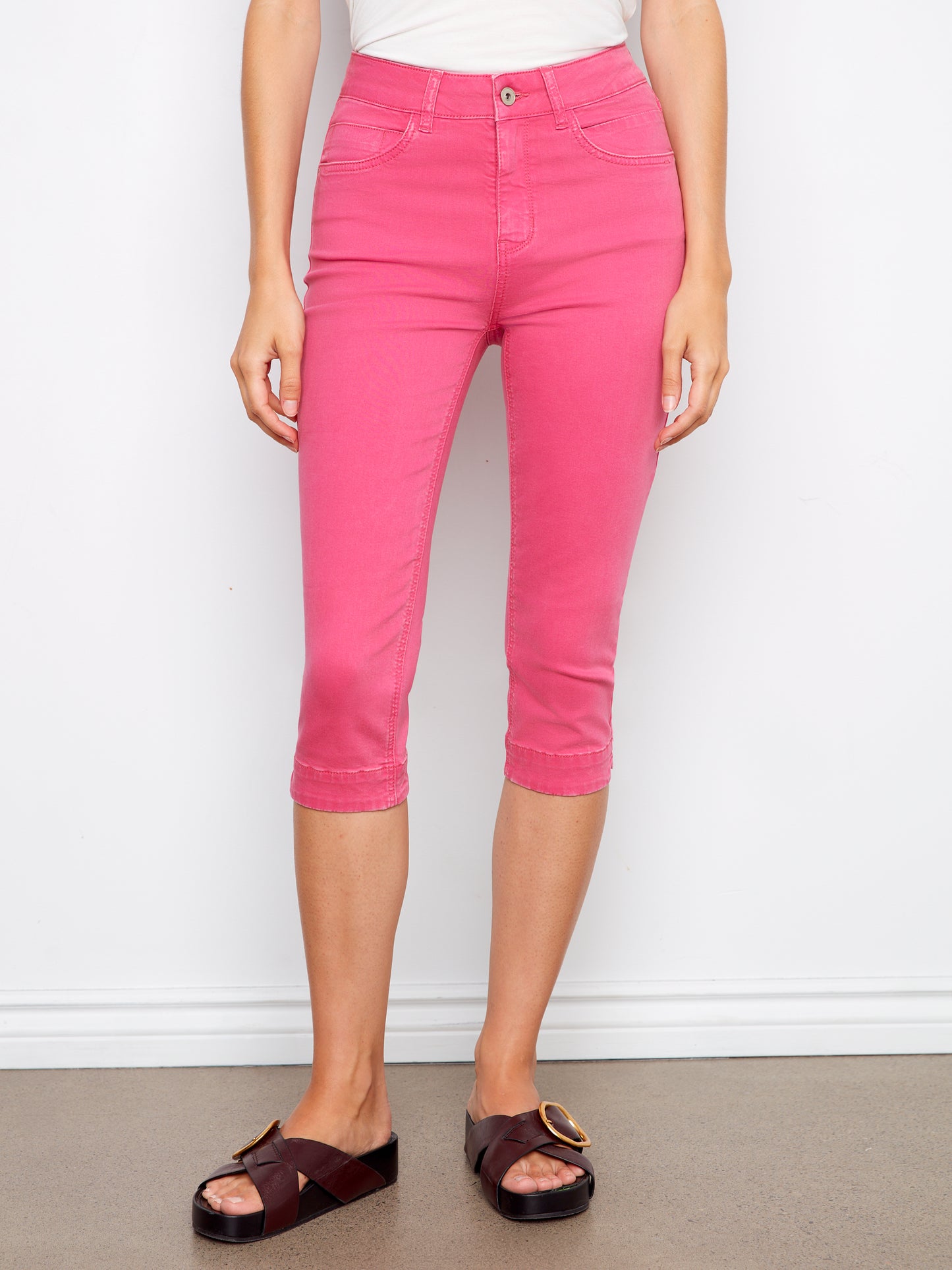 Charlie B Coloured Twill Capri Pants Fuchsia C5514RR-618A-377