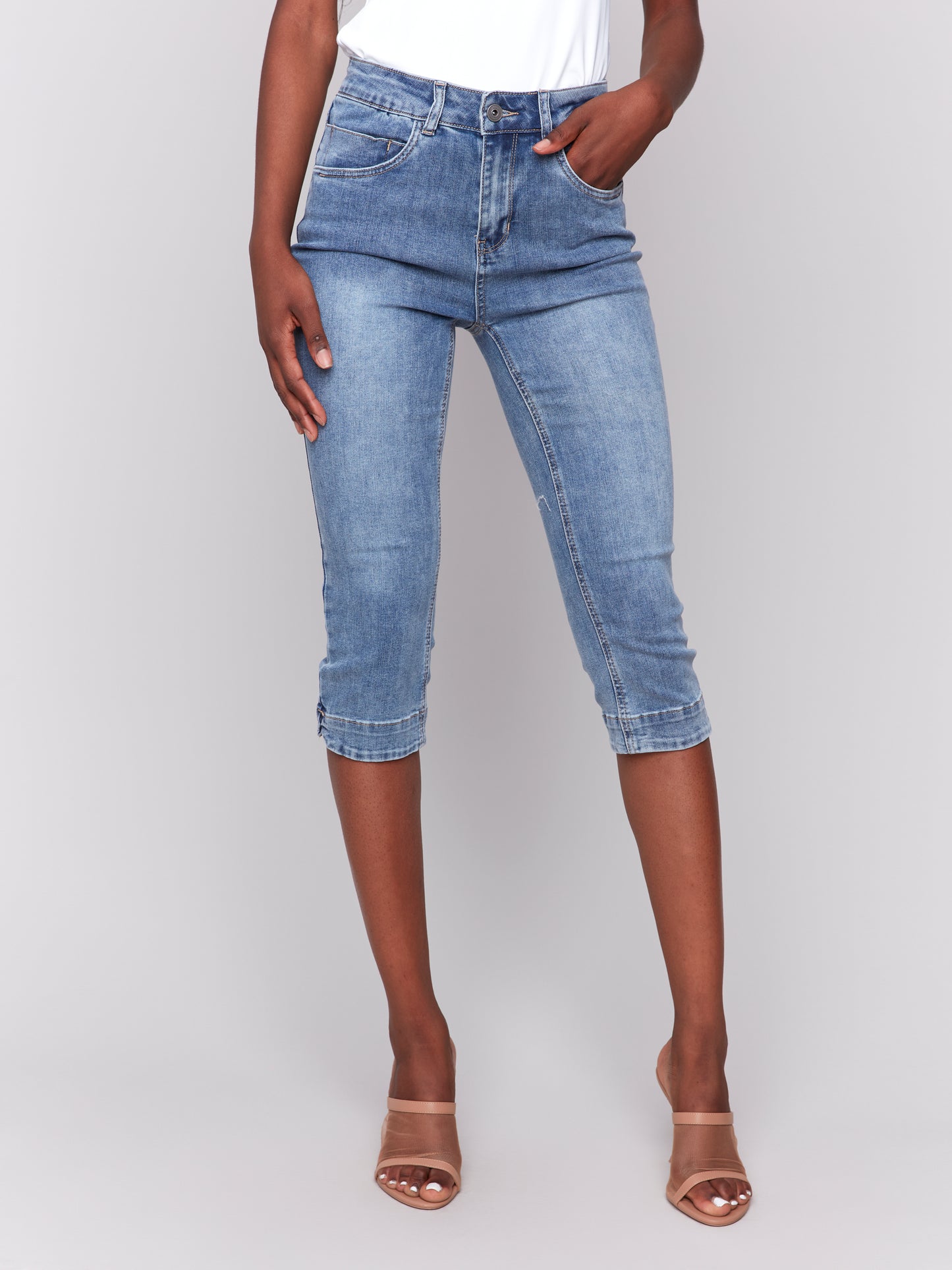 Charlie B Knee High Capri Jeans Medium Blue C5514R-431A-156