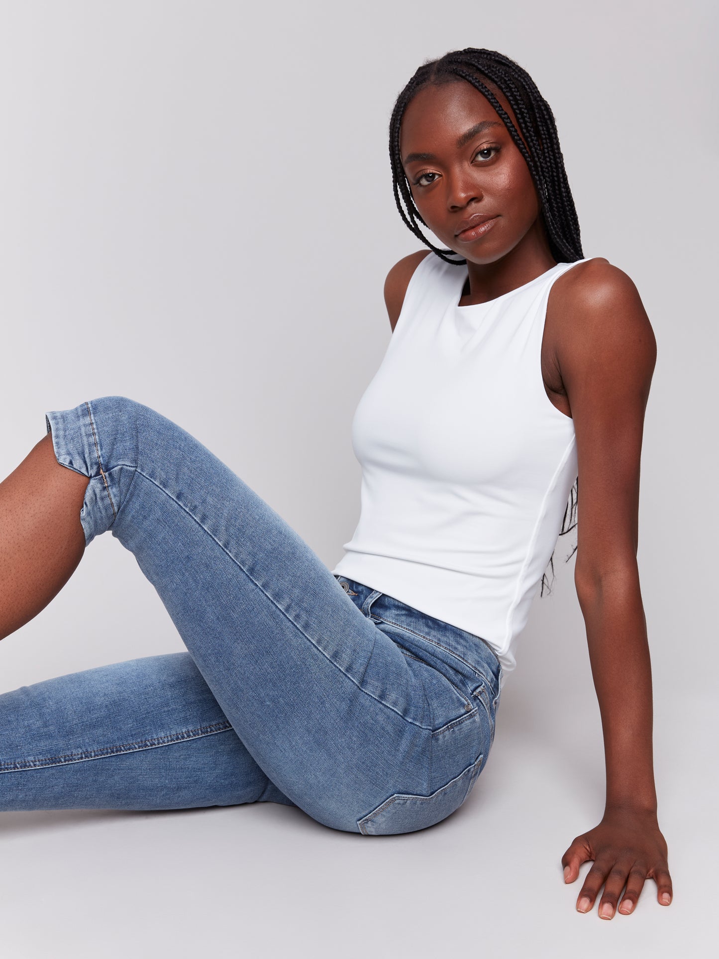 Charlie B Knee High Capri Jeans Medium Blue C5514R-431A-156