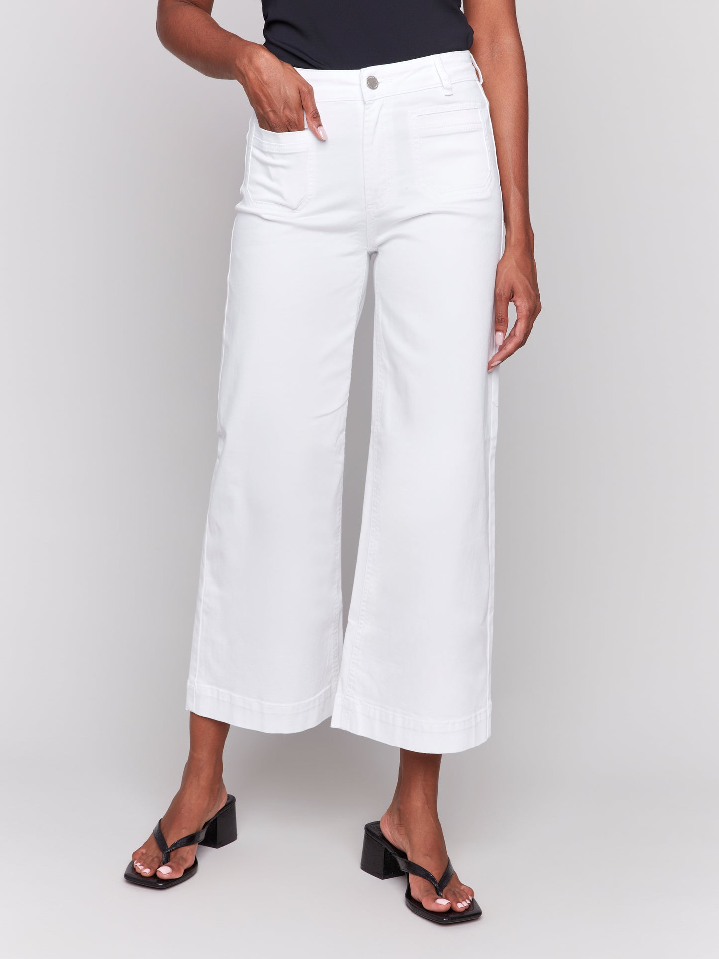 Charlie B Patch Pocket Flare Twill Pants White C5538R-618A-002