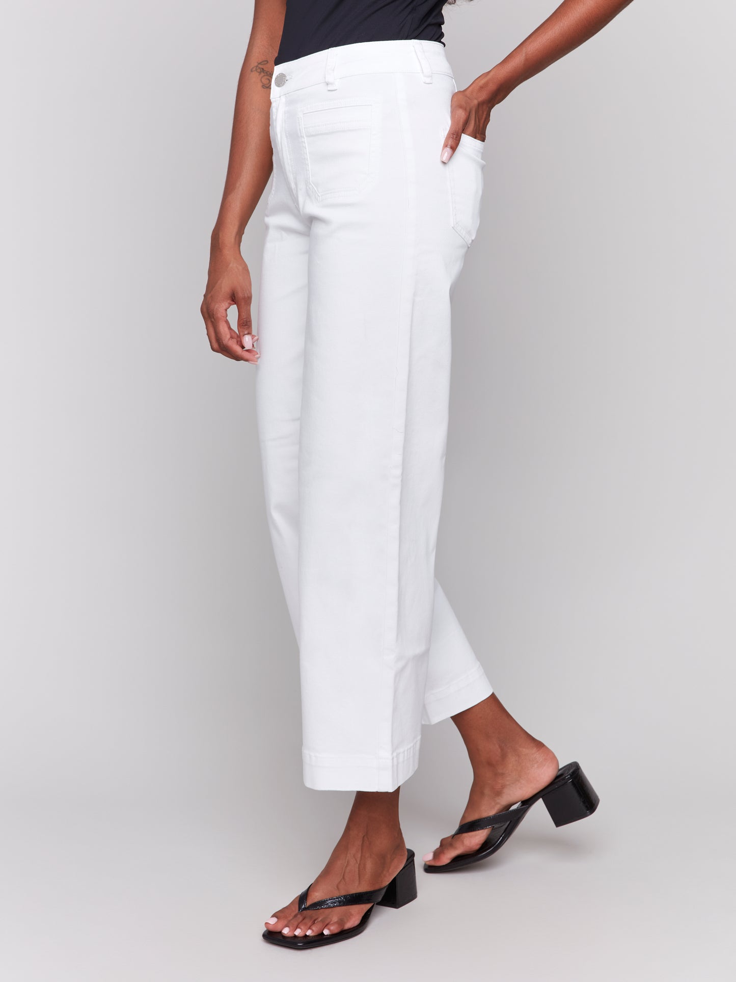 Charlie B Patch Pocket Flare Twill Pants White C5538R-618A-002