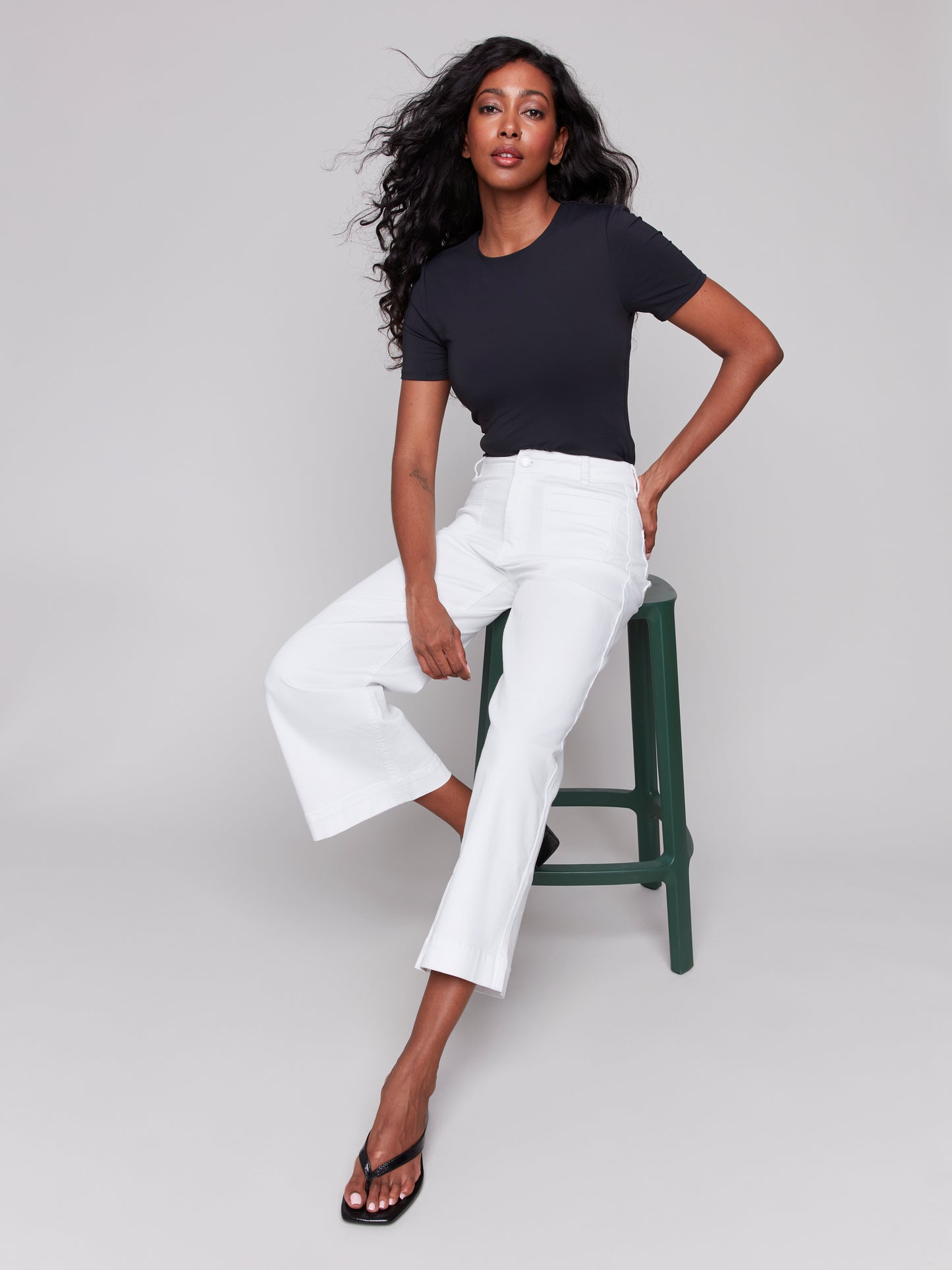 Charlie B Patch Pocket Flare Twill Pants White C5538R-618A-002