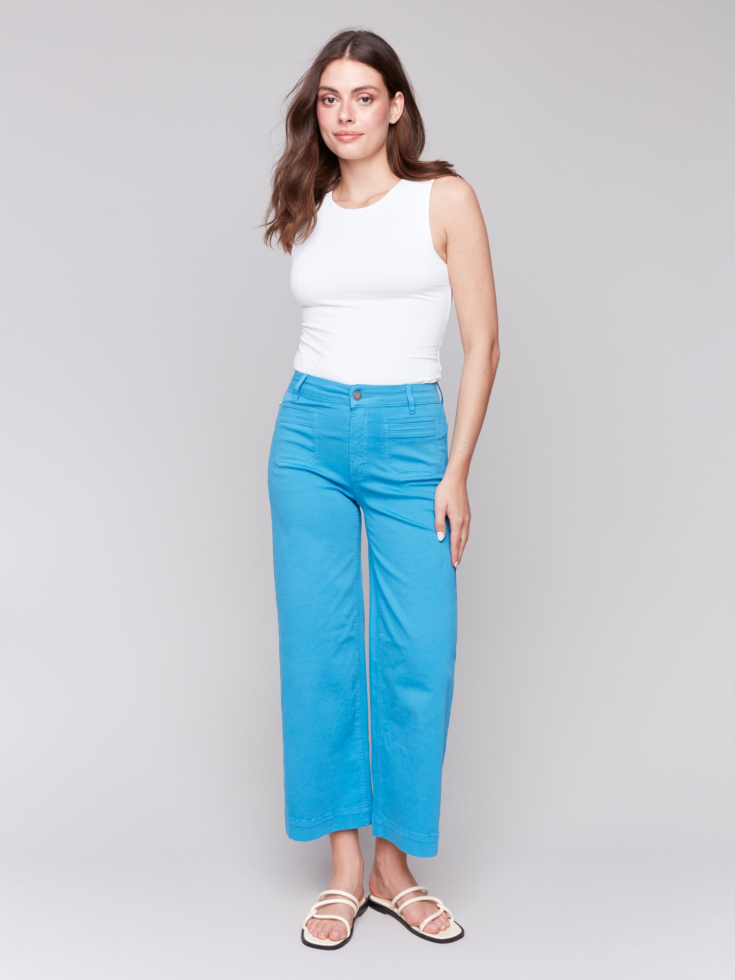 Charlie B Patch Pocket Flare Twill Pants Lagoon C5538R-618A-057