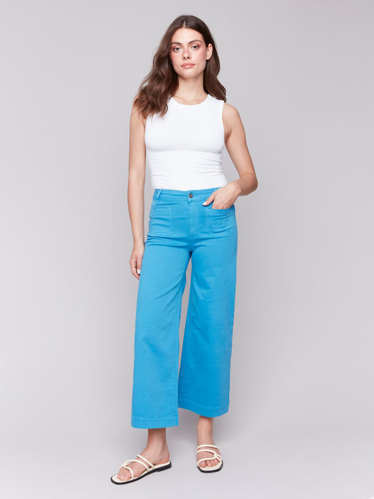 Charlie B Patch Pocket Flare Twill Pants Lagoon C5538R-618A-057