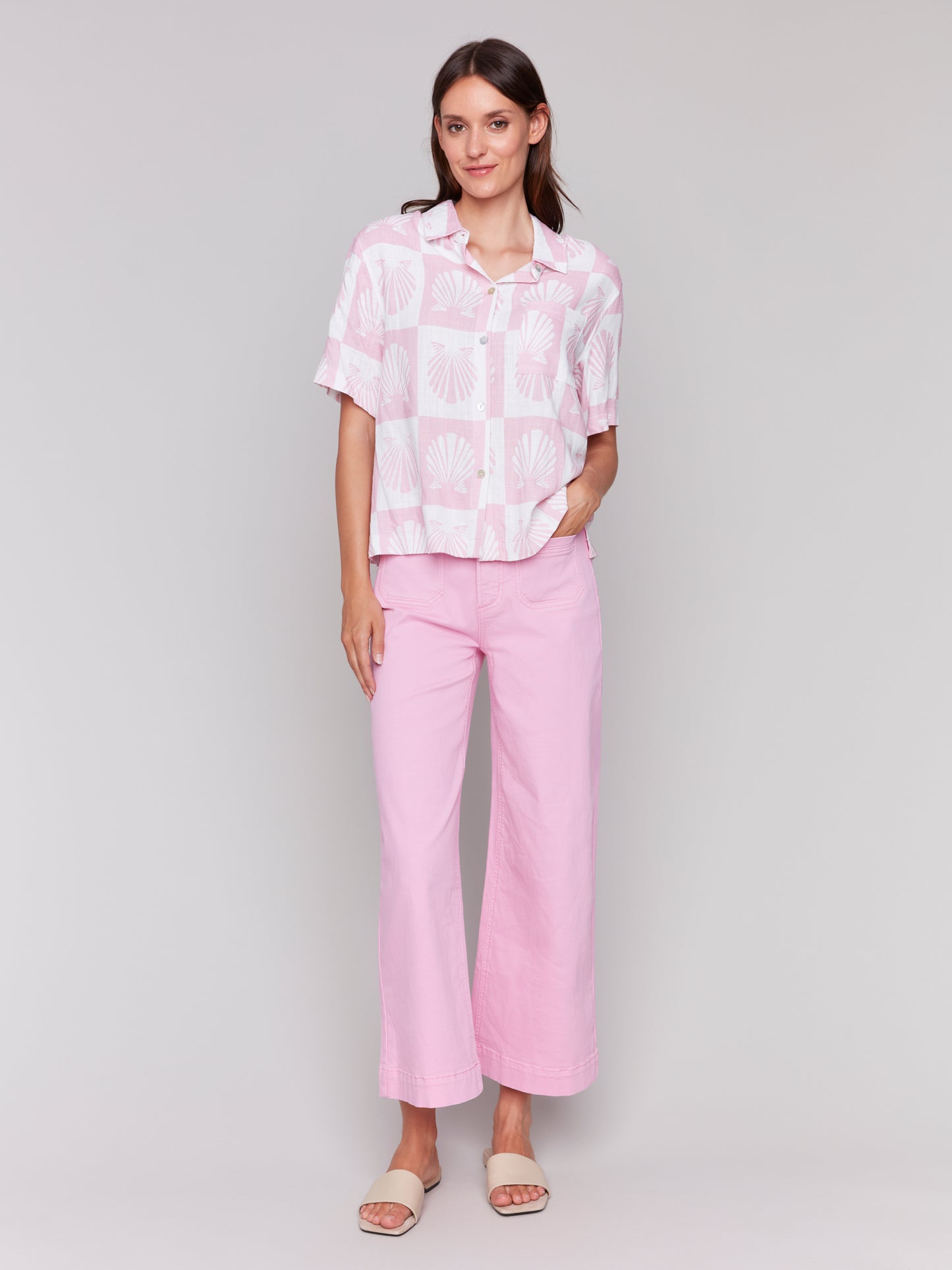 Charlie B Patch Pocket Flare Twill Pants Begonia C5538R-618A-694