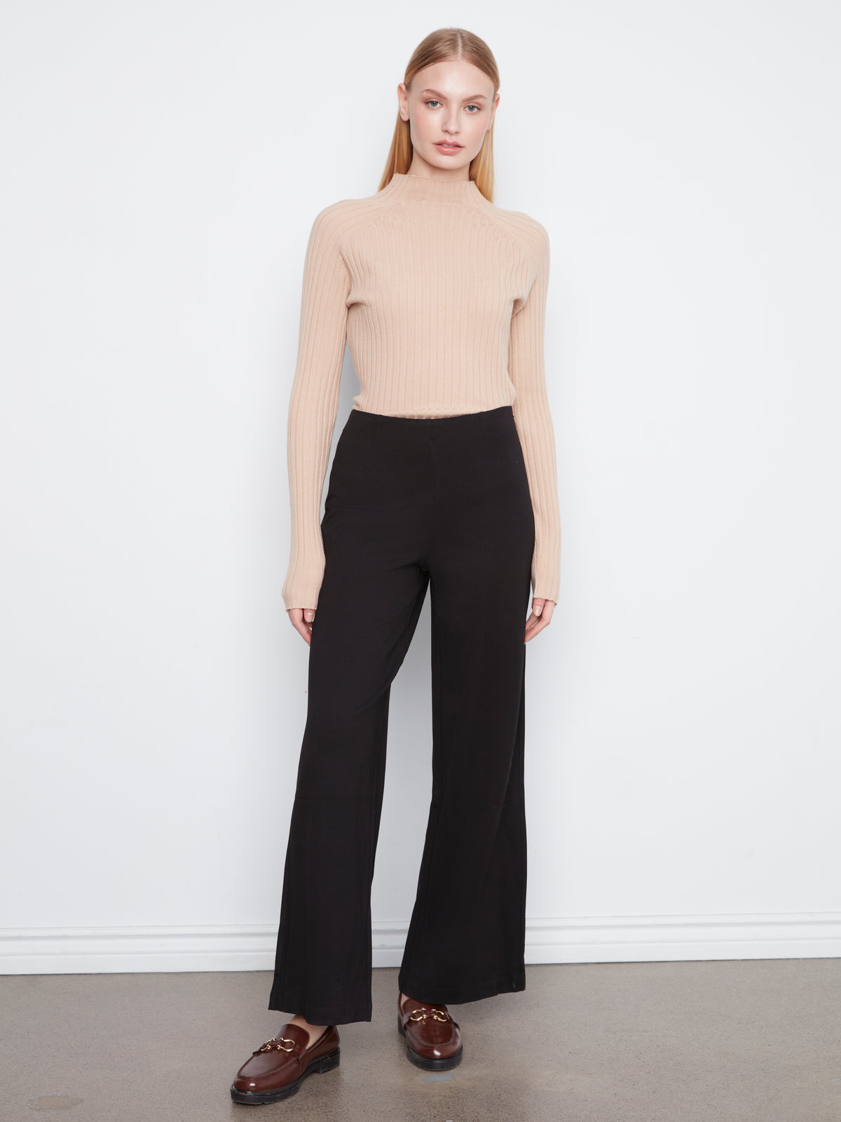Charlie B Pull-On Ponte Wide Leg Pants Black C5540RR-633B-001