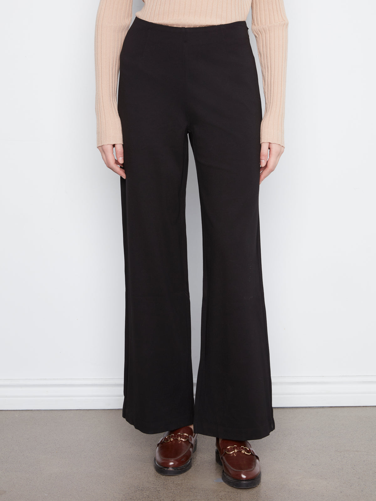 Charlie B Pull-On Ponte Wide Leg Pants Black C5540RR-633B-001