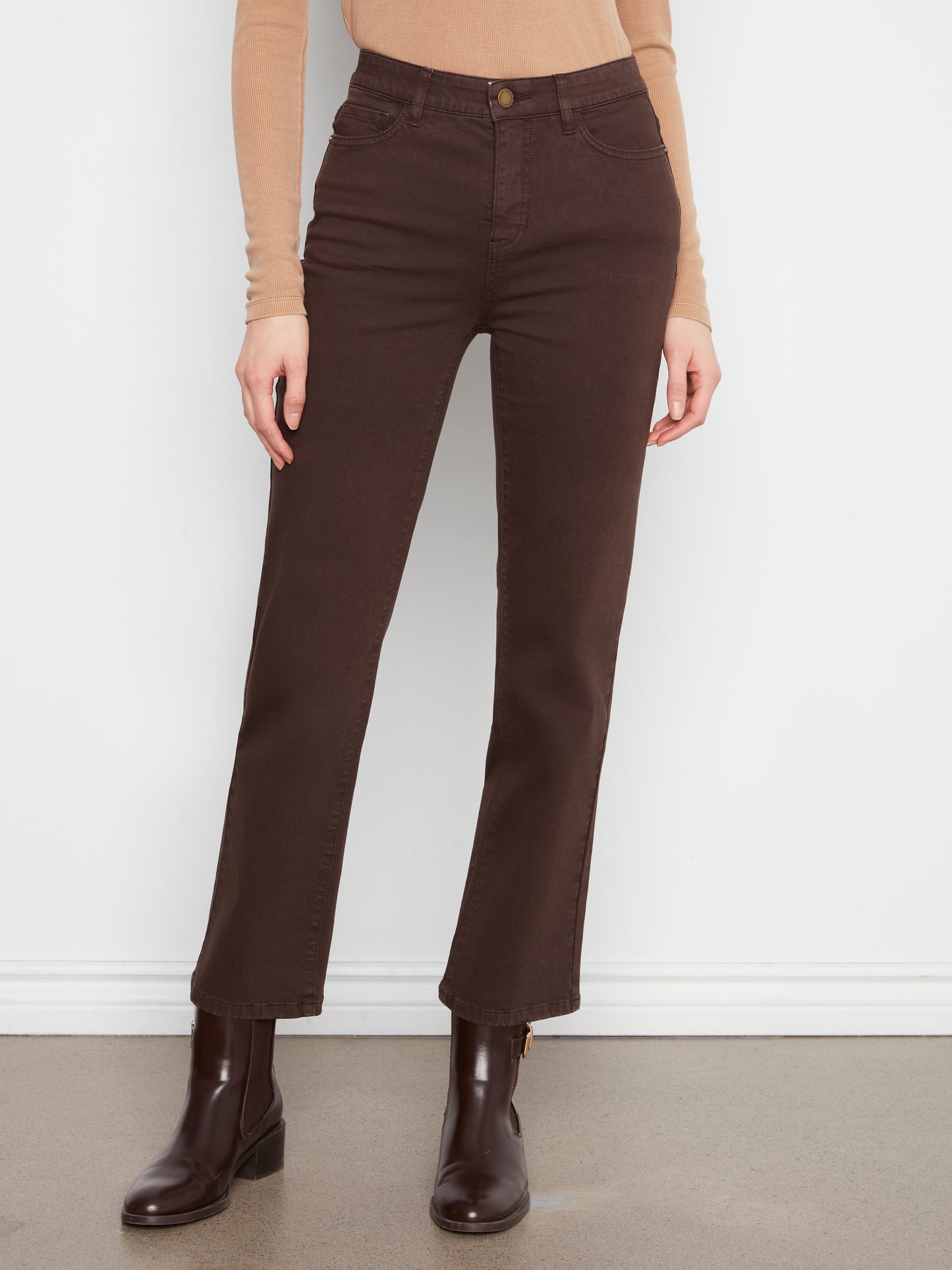 Charlie B Straight Leg Coloured Twill Pants w/Elastic Inside Waist Coffee C5584RR-618A-413