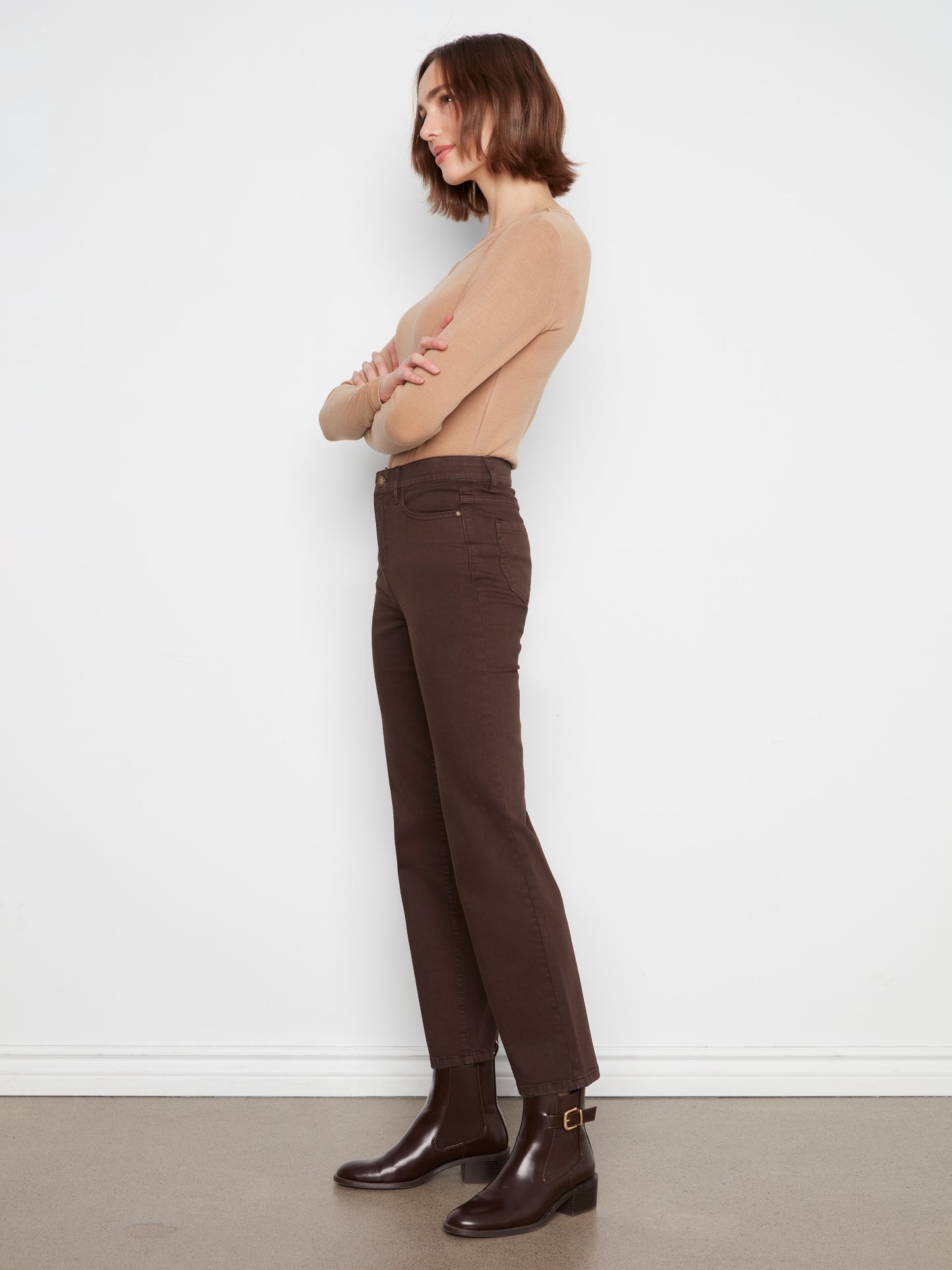 Charlie B Straight Leg Coloured Twill Pants w/Elastic Inside Waist Coffee C5584RR-618A-413