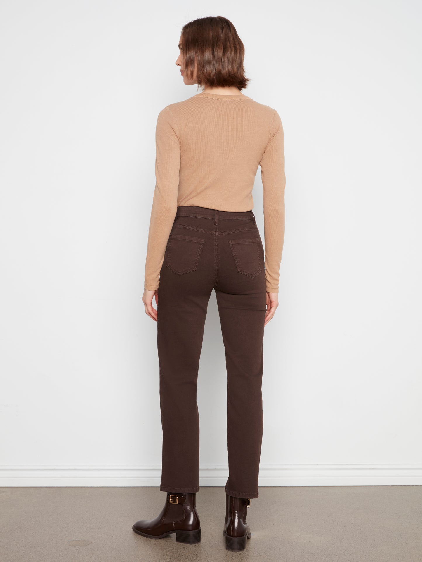 Charlie B Straight Leg Coloured Twill Pants w/Elastic Inside Waist Coffee C5584RR-618A-413