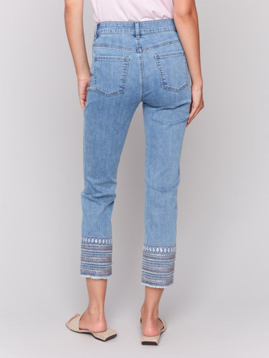 Charlie B Embroidered Hem Jeans Lt. Blue C5640-431A-140