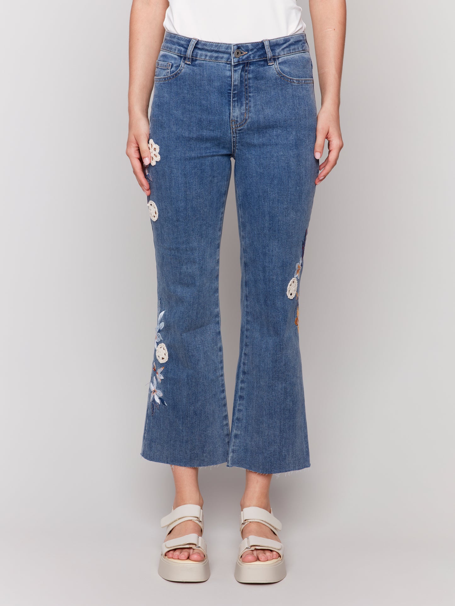 Charlie B Floral Embroidered Crochet Jeans Medium Blue C5652-431A-156
