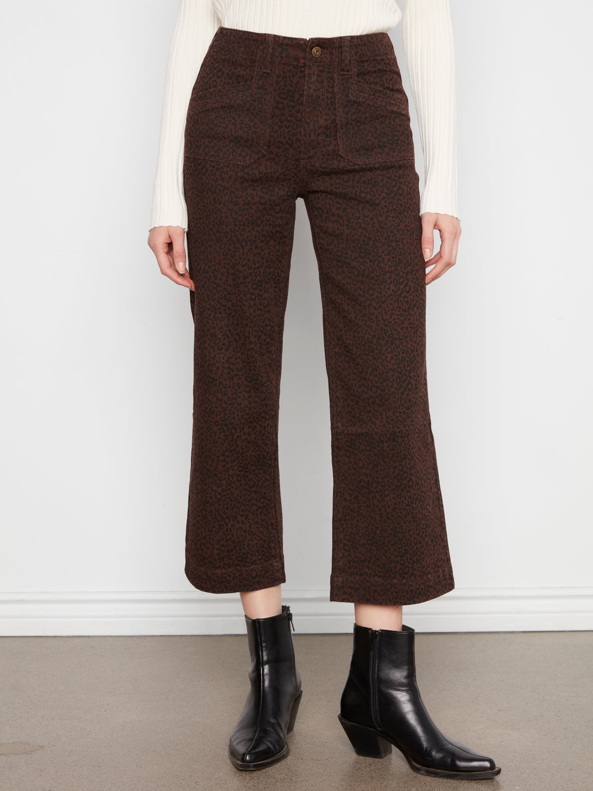 Charlie B Printed Cropped Wide Leg Stretch Twill Pants Leopard C5660RP-671C-P916
