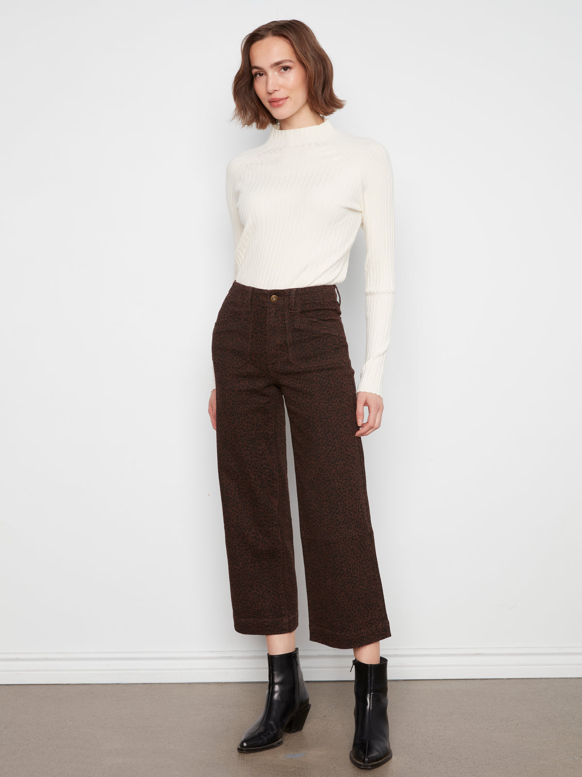 Charlie B Printed Cropped Wide Leg Stretch Twill Pants Leopard C5660RP-671C-P916