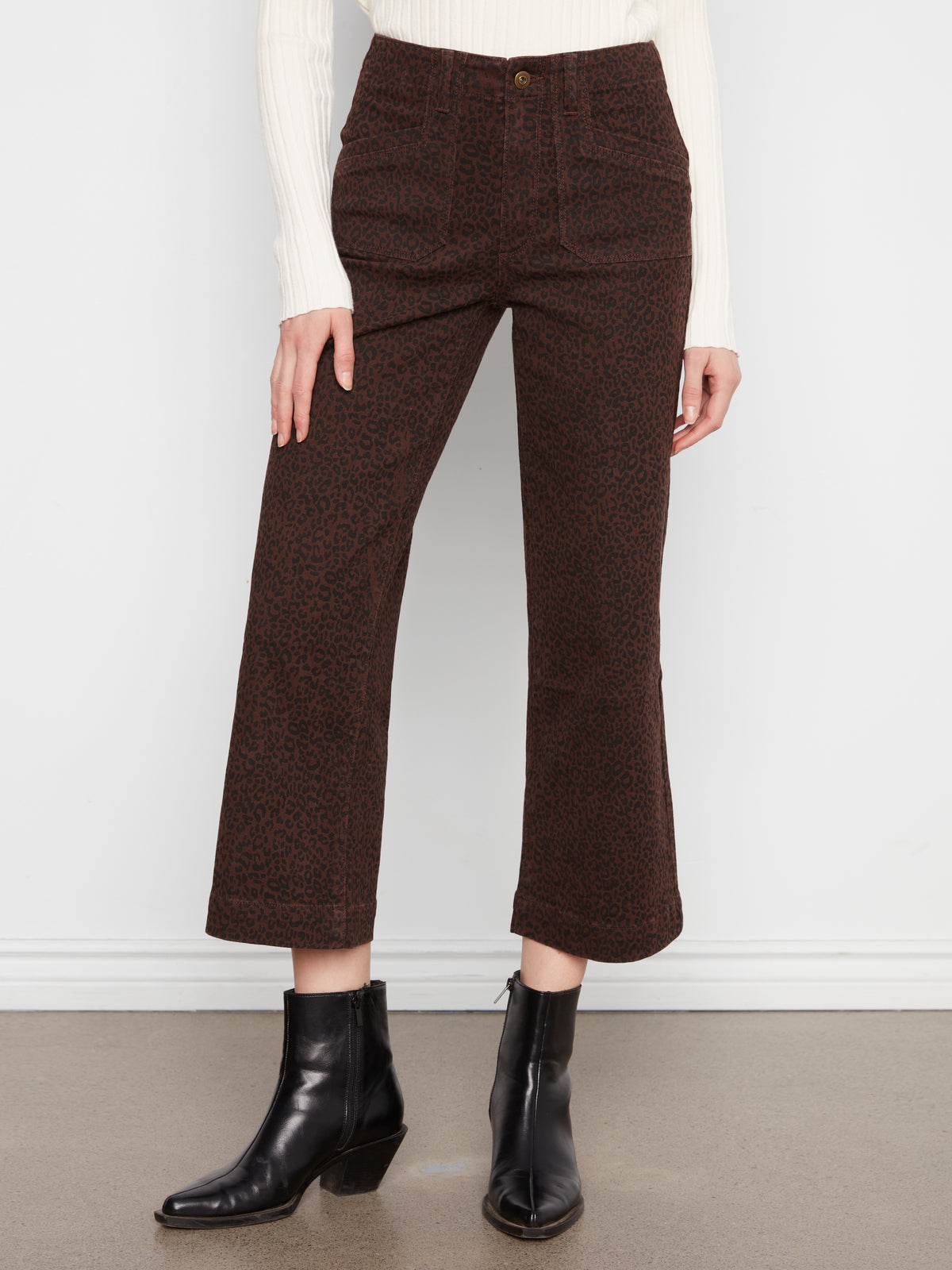 Charlie B Printed Cropped Wide Leg Stretch Twill Pants Leopard C5660RP-671C-P916