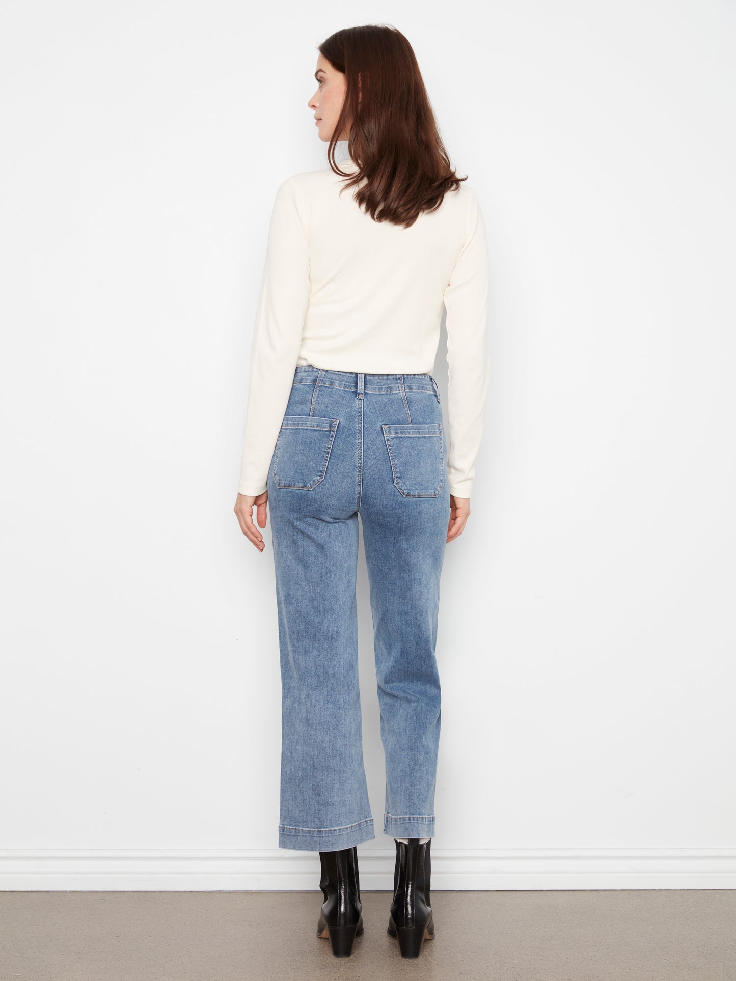 Charlie B Cropped Wide Leg Stretch Denim Pants w/Patch Pockets Medium Blue C5660RR-431A-156